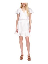 MICHAEL KORS Womens White Pullover Lined Flutter Sleeve Short A-Line Dress S