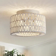 Rattan Light Fixtures Ceiling Mount, 3-Lights Boho Flush Mount Ceiling Light,...