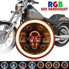 5-3/4" 5.75 inch LED Headlight RGB Skull DRL Hi/Lo Beam For Honda Rebel 250 450