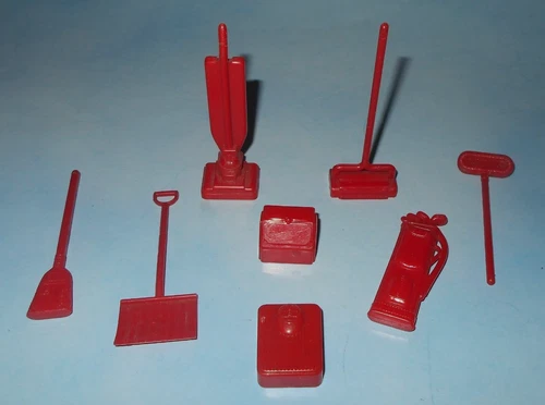 Vintage 1950s Marx Doll House Play Set Red Hard Plastic Accessories