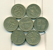 7 - 1 POUND COINS..GREAT BRITAIN..7 TYPES..1984/1994/2000/2004/2005/2008/2014