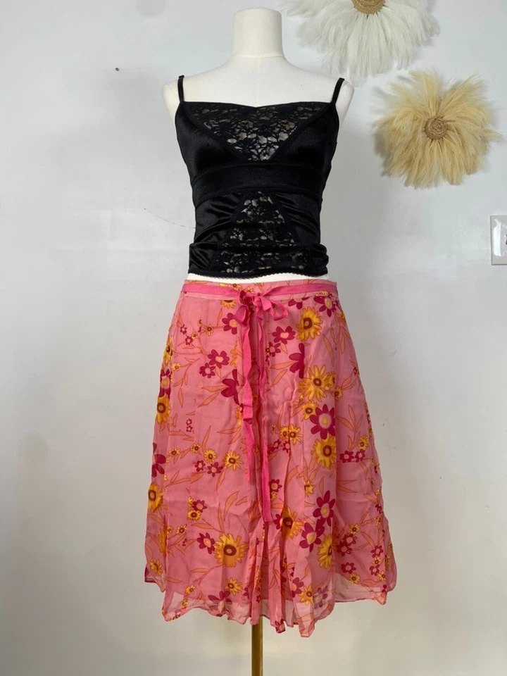 Falda vintage John Paul Richard para mujer 100 % seda Y2K talla 12 Petite Fairy Preppy Foto 2 de 4