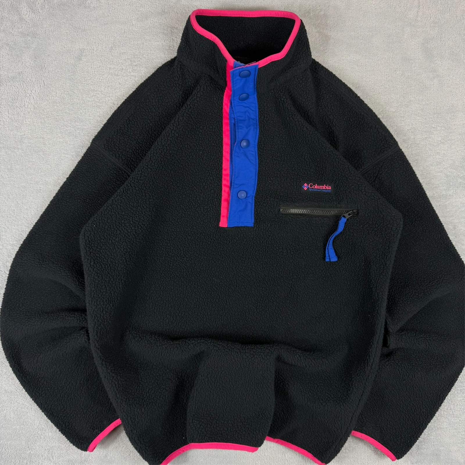 Vintage Columbia 2000's Black Pink Navy T-Snap Button Up Fleece Small Jumper image 3