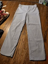 Joseph Ribkoff Womens Blue White Striped PullOn Stretch Pants Size 10 Ankle Slit