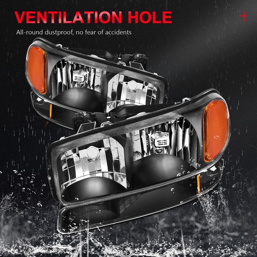 For GMC Sierra 99-07 Front Headlights Assembly Left Right LH+RH Set - Picture 5 of 6