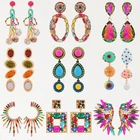 Beaded Crystal Geometric Drop Earrings Women Summer Multicolor Dangle Jewelry