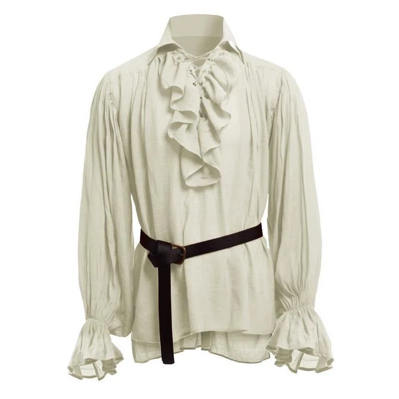 Medieval Men Puffy Sleeve Pirate Shirt Scottish Widecuff Shirt playing Costume - Image 4 of 4