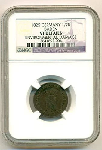 Germany States Baden 1825 1/2 Kreuzer VF Details NGC Low Mintage