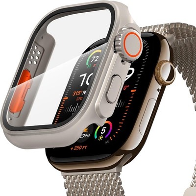 All-Round Durable Hard PC Screen Protector Case for Apple Watch 46mm Tempered Gl