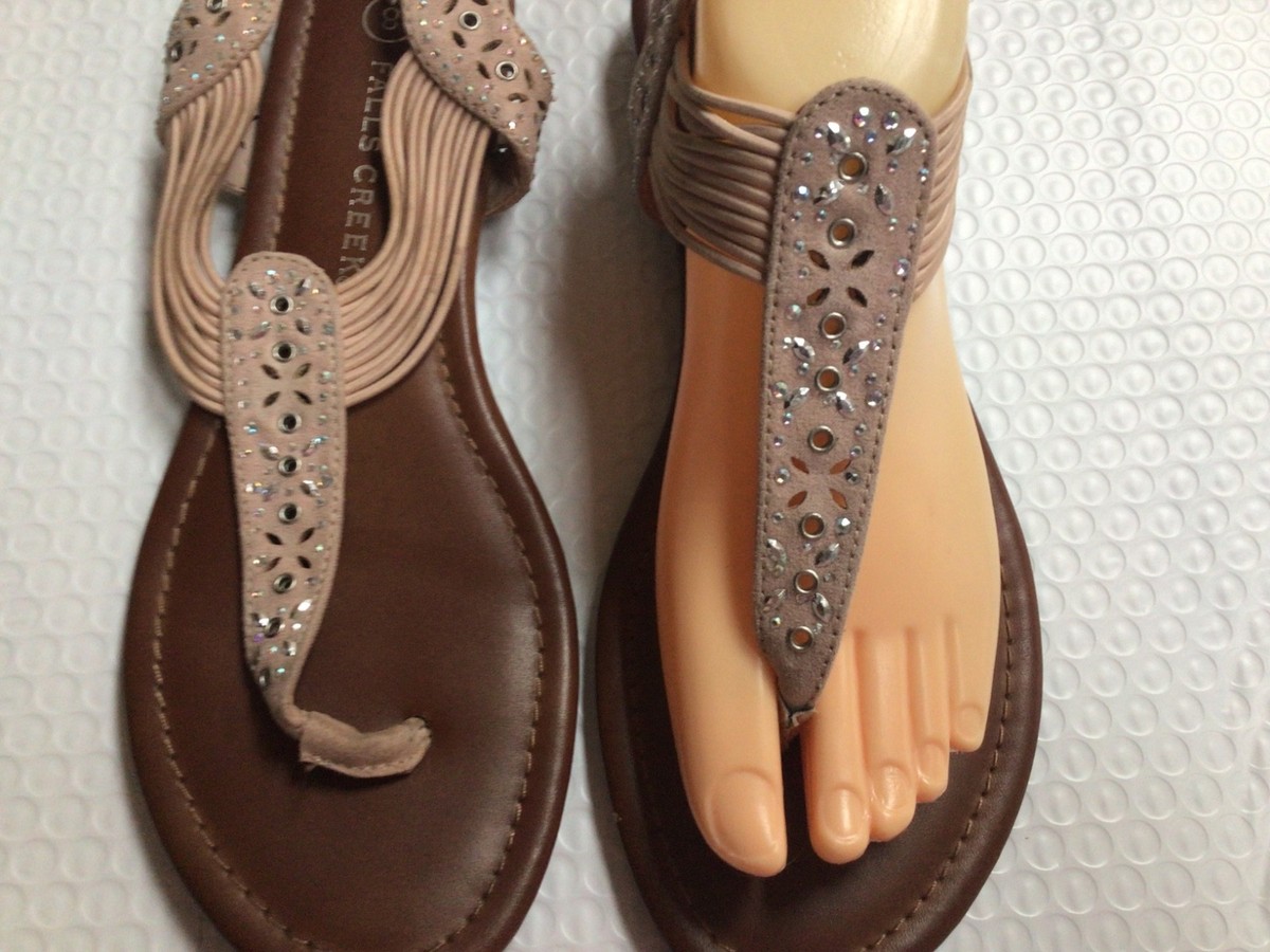 Falls Creek Woman's Embellished Beige Thong Sandals Size 8M | eBay