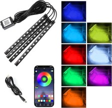 Car LED Interior Strip Lights Under Dash RGB Multicolor Music Sync App USB 48LED