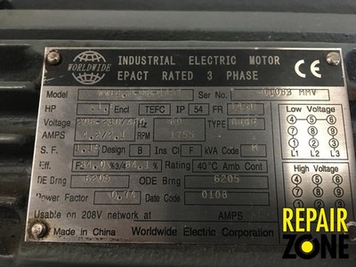 1.5 HP 1800 RPM 145T FR-A WORLDWIDE ELECTRIC 3 PHASE MOTOR NEW *LIQUIDATION*
