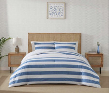 Tommy Bahama Awning King Comforter Set 2 Shams Blue White Stripe Coastal Cotton