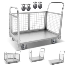 2200LBS Platform Hand Truck Cart with Cage, Folding Heavy Duty Steel Moving Cart