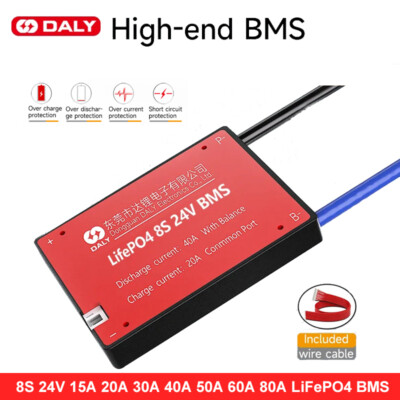 Daly LiFePo4 BMS 8S 24V 15A-80A Battery Protection Board Common Port w/Balance