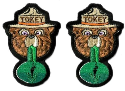 Tokey the Bear [Lot of 2] Patches [Embroidered Iron On or Sew On] Weed Indeed