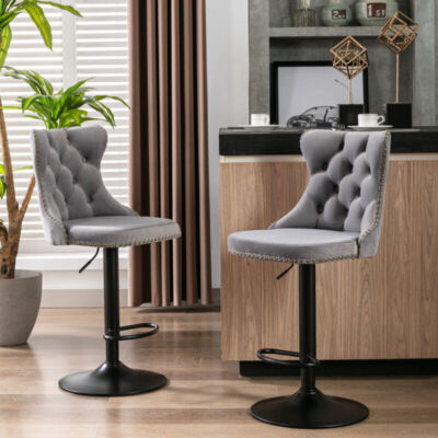 Set of 2/4 Velvet Swivel Bar Stool Counter Height Adjusatble Pub Chairs Kitchen