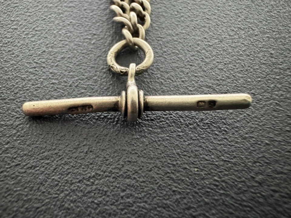 Antigua cadena de reloj Albert única de plata esterlina y llavero de moneda de la suerte 11 Foto 2 de 4