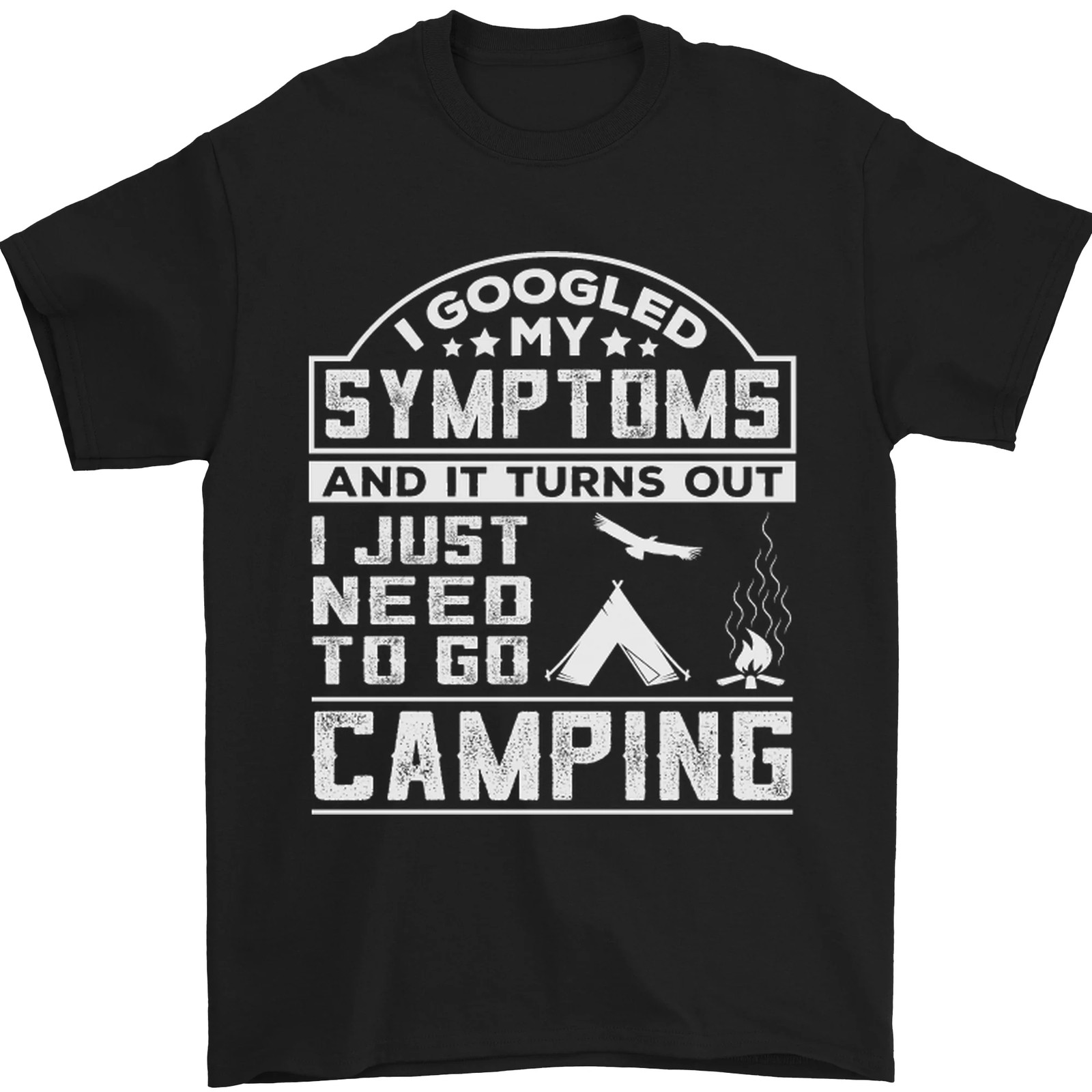Síntomas Solo Necesito Ir De Camping Camiseta Divertida Para Hombre 100% Algodón