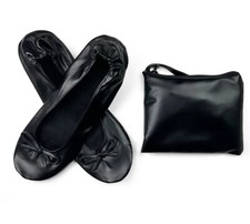 Women's Foldable Portable Pumps Ballet Shoes Black Carrier Pouch Bag UK Seller