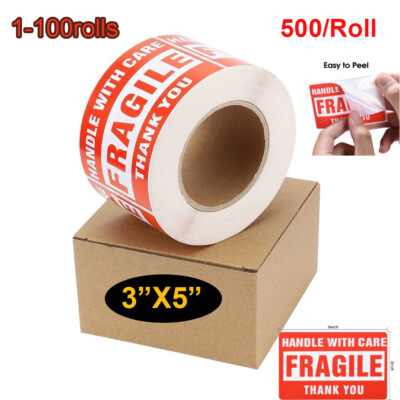 3''x5'' Fragile Handle with Care Thank You Shipping Labels Stickers 500 Per Roll