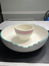 Treasure Craft Mirage Chip and Dip Set Southern Design Pink Teal Sunset Vintage