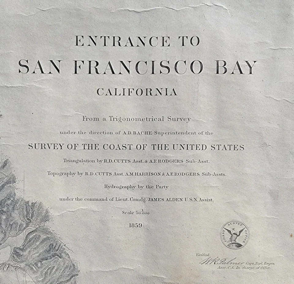 RARE Antique Chart/Map Entrance To SAN FRANCISCO BAY California 1859 A.D. BACHE - Image 2 of 4