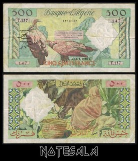 ALGERIA ARGELIA 500 FRANCS 1958 Pick 117 FINE S/N T.157 147 SCARCE