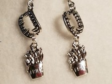 Silver Tone Vampire Teeth Fangs French Fries Earrings - Halloween Jewelry