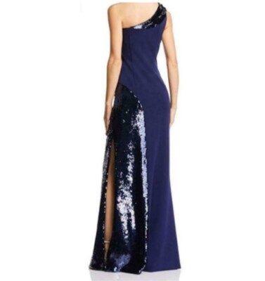 open lace back dress AIDAN MATTOX Black One Shoulder Sequin Mini Dress main image 1