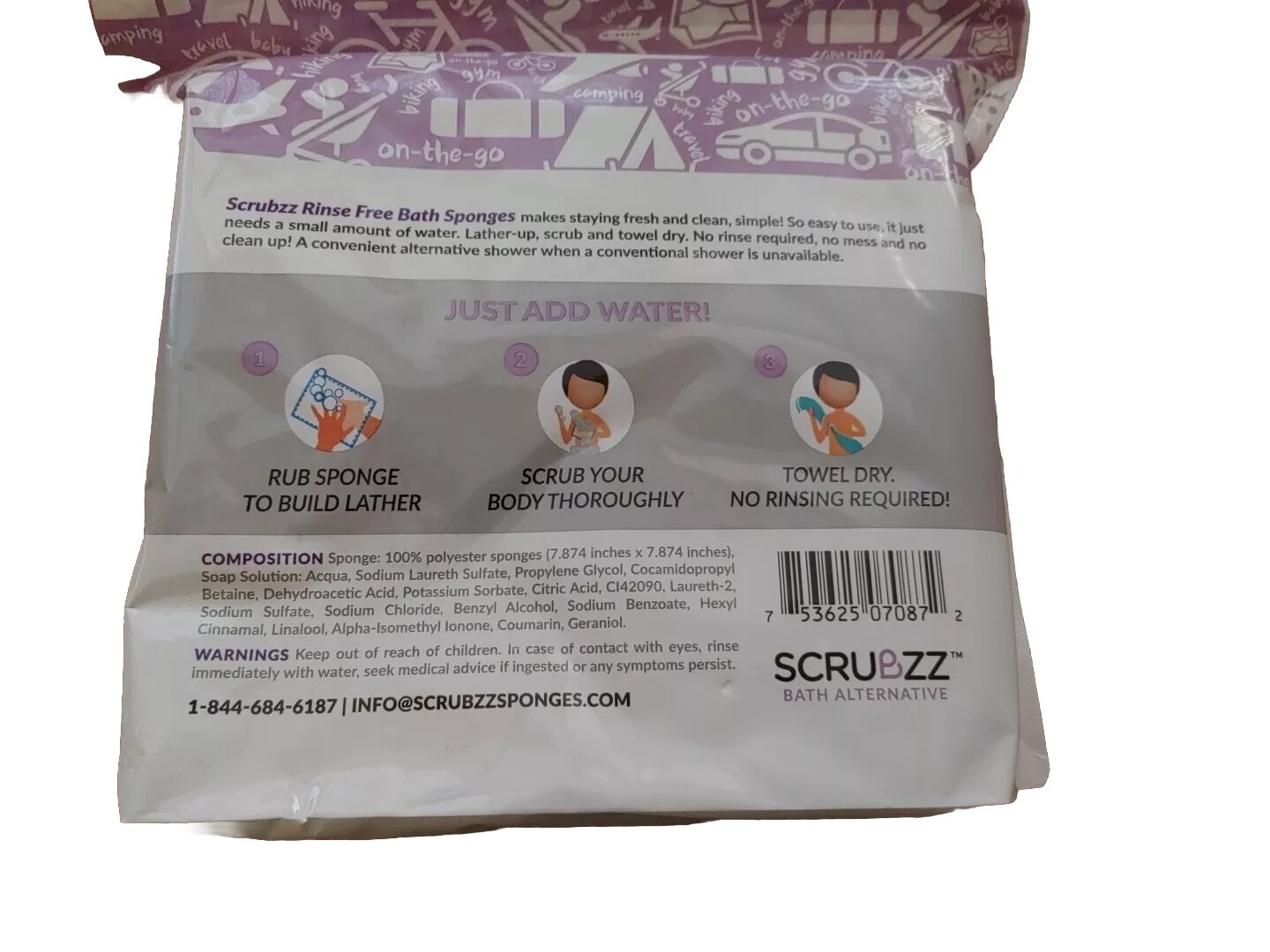 NEW Scrubzz Disposable No Rinse Wipes 25 Pack Lavender Camping Travel Vacation 
