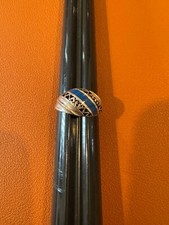 Vintage Sterling Silver Ring w/ Sodalite or Lapis Inlay Pierced Design Size 8