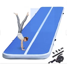 VEVOR 20ft Inflatable Air Gymnastic Mat, 4in Thickness Air Tumble Track, blue.