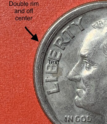 1990 P Roosevelt Dime With Double Rim-Off Center-DDR-Error 