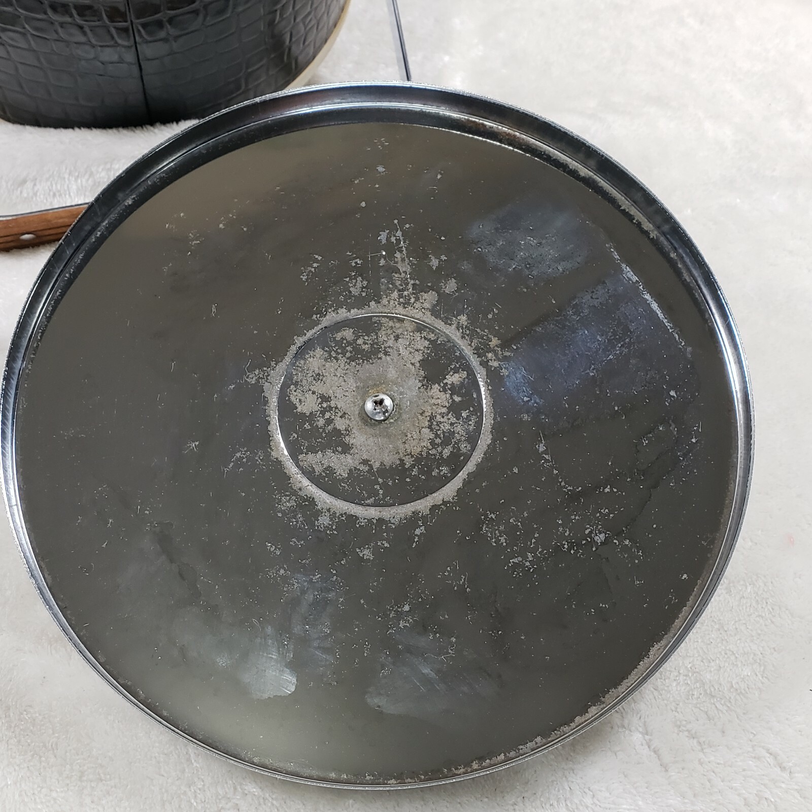 Vintage Retro Black Faux Leather Alligator Ice Bucket Chrome Lid by Atapco