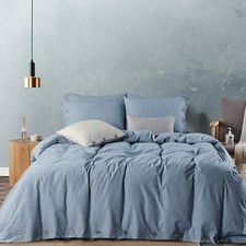 JELLYMONI Pinstriped 100 Washed Cotton Linen Like Duvet Cover Set, 3PCS Bedd...