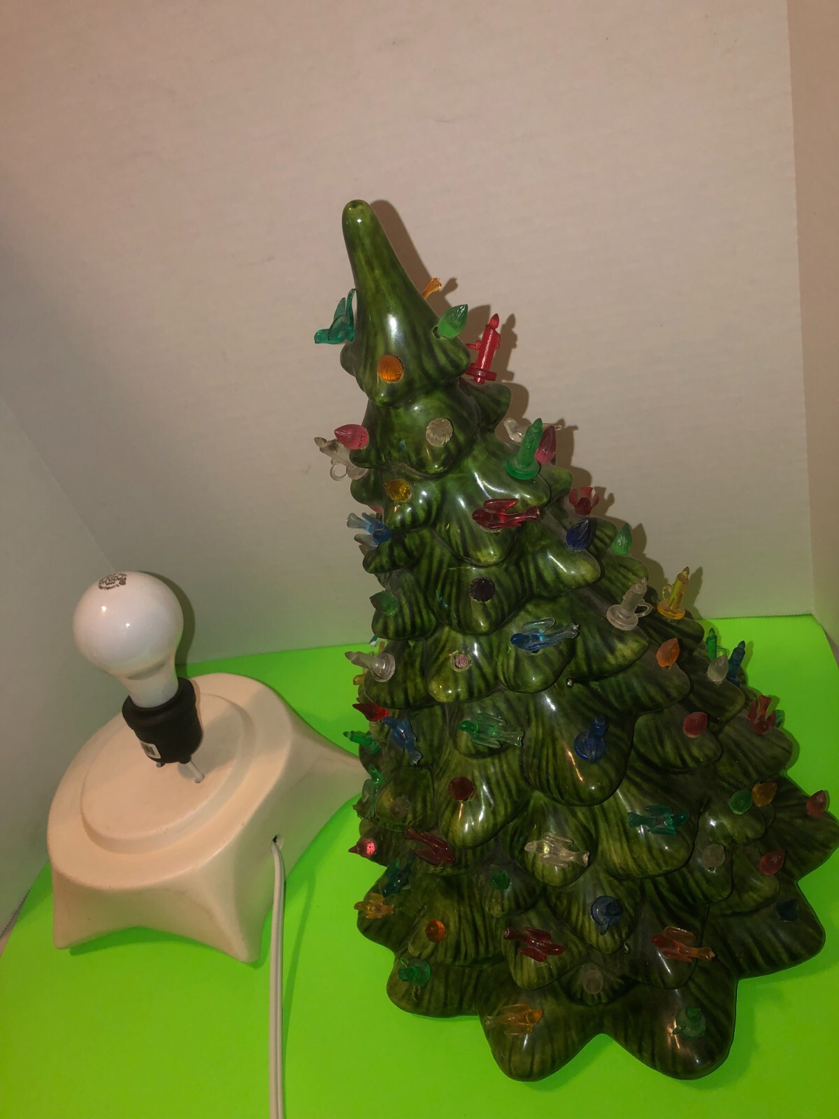 Ceramic Christmas Tree Vintage light up with Candles, bulbs, birds LG