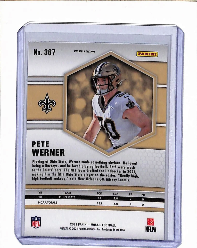2021 Panini Mosaic Football PETE WERNER Rookie RC Prizm PEACOCK SAINTS RARE - Image 2 of 2