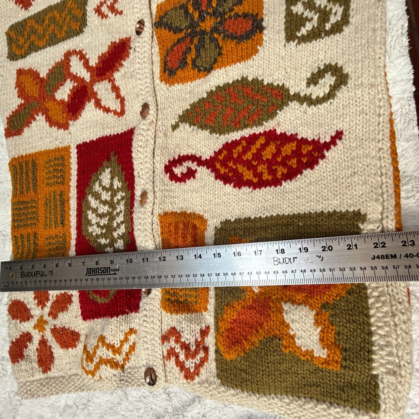 Vintage Pachamama Autumn Leaves Wool Handknit Handmade Cardigan Sweater Multi image 8