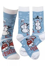 CHRISTMAS CHEERS Snowmen Blue Adult Crew Socks Primitives By Kathy NWT
