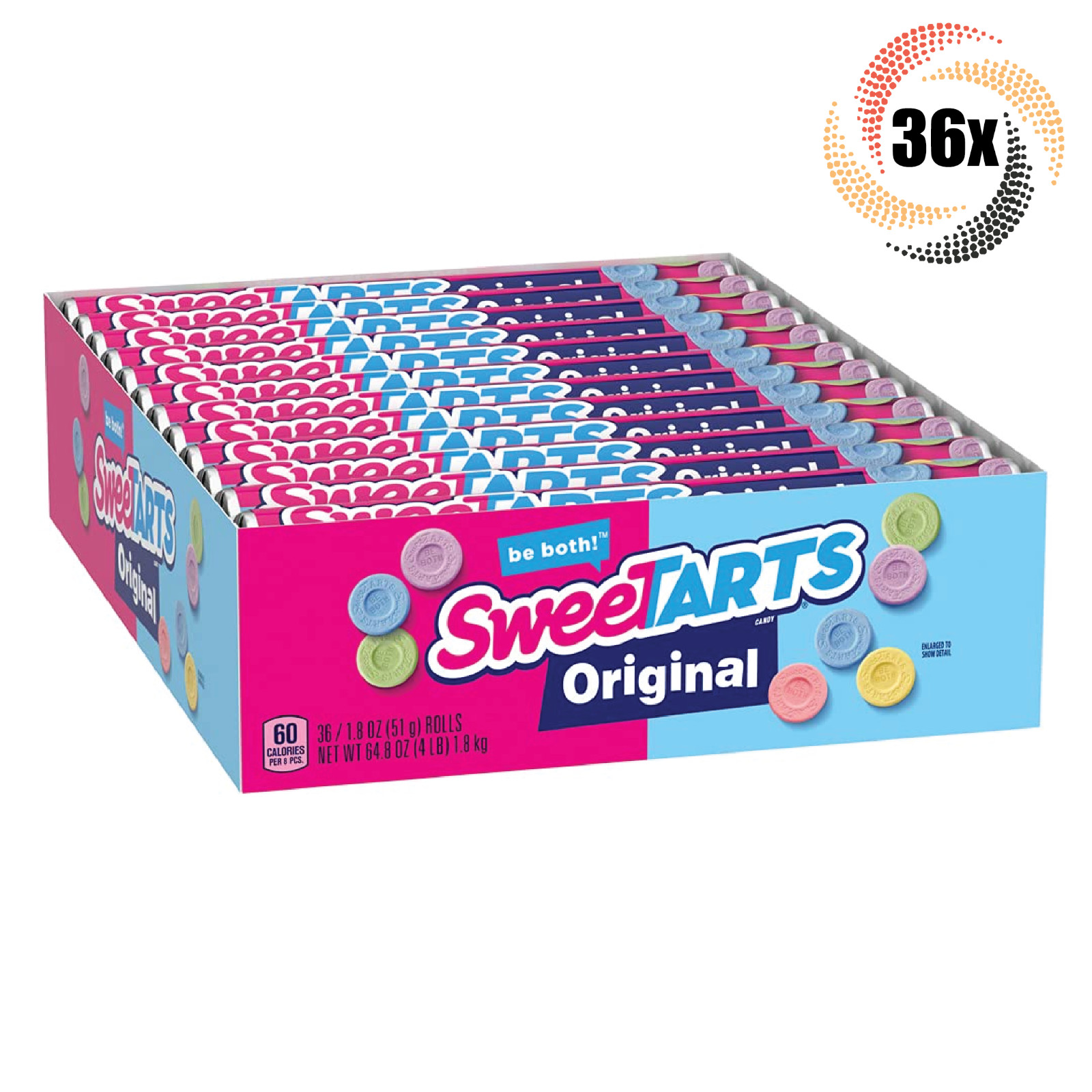 Полная коробка из 36 рулонов Sweetarts с оригинальным вкусом ассорти сладких и терпких конфет | 1,8 унции