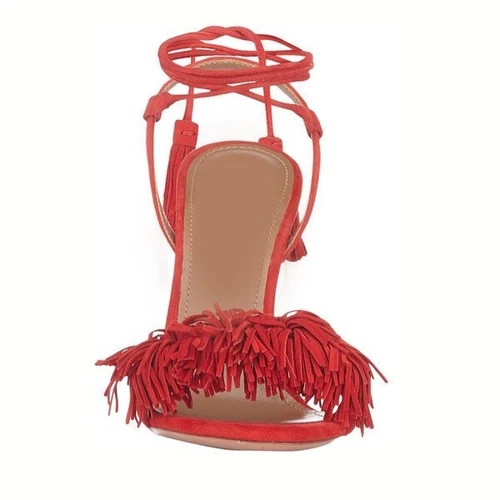 Fringe Red Sandals Tassels Strappy Stiletto Heels Shoes Women Plus US Size 3-16 - Picture 6 of 22