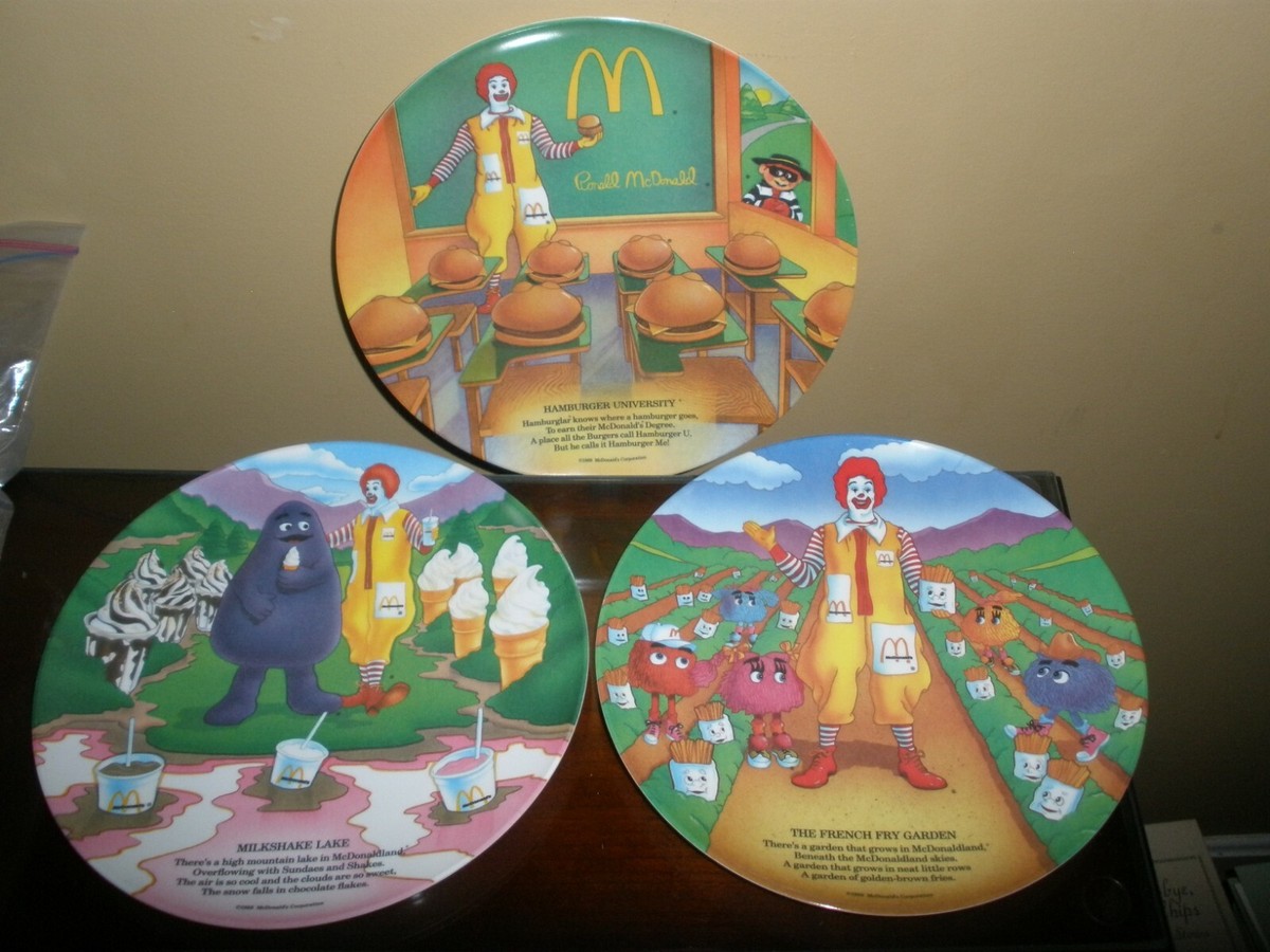 Lot of 3 1989 McDonald's Plates French Fry, Milkshake, Hamburger