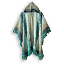 Lightweight BABY ALPACA Wool Hooded Fringed Poncho Pullover UNISEX Handmade