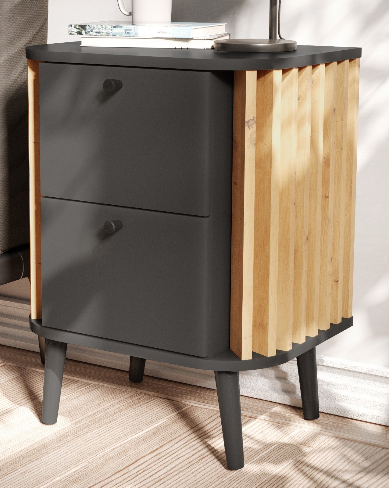 Nachttisch Boxspringbett Nachtschrank Eiche Artisan grau Nachtkommode Pretty