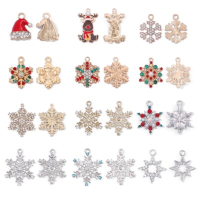 20Pcs Christmas Hats Snowflake Cubic Zirconia Charms Pendant DIY Jewelry Making
