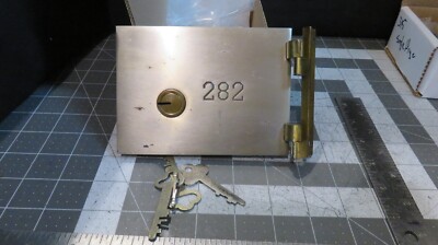 Antique L.L. Bates 1886 Safety Deposit Box Door, Hinges, 2 Op & 1 Guard Key #282