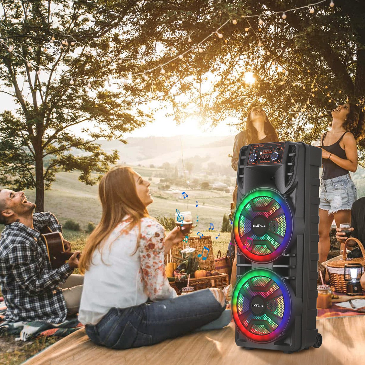 8000W Dual 12" Woofer Portable Bluetooth Party Speaker Heavy Bass Sound Mic FM