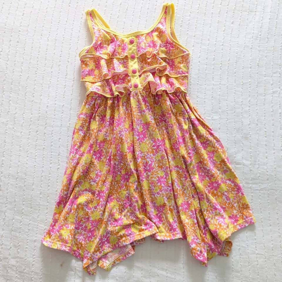 Girls Summer Sundress Set Yellow Floral & Pink Purple Tie Dye size 5 - Image 2 of 4