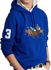 NWT Polo Ralph Laure Men's Triple Pony Fleece Hoodie Sweatshirt Size M Blue 188